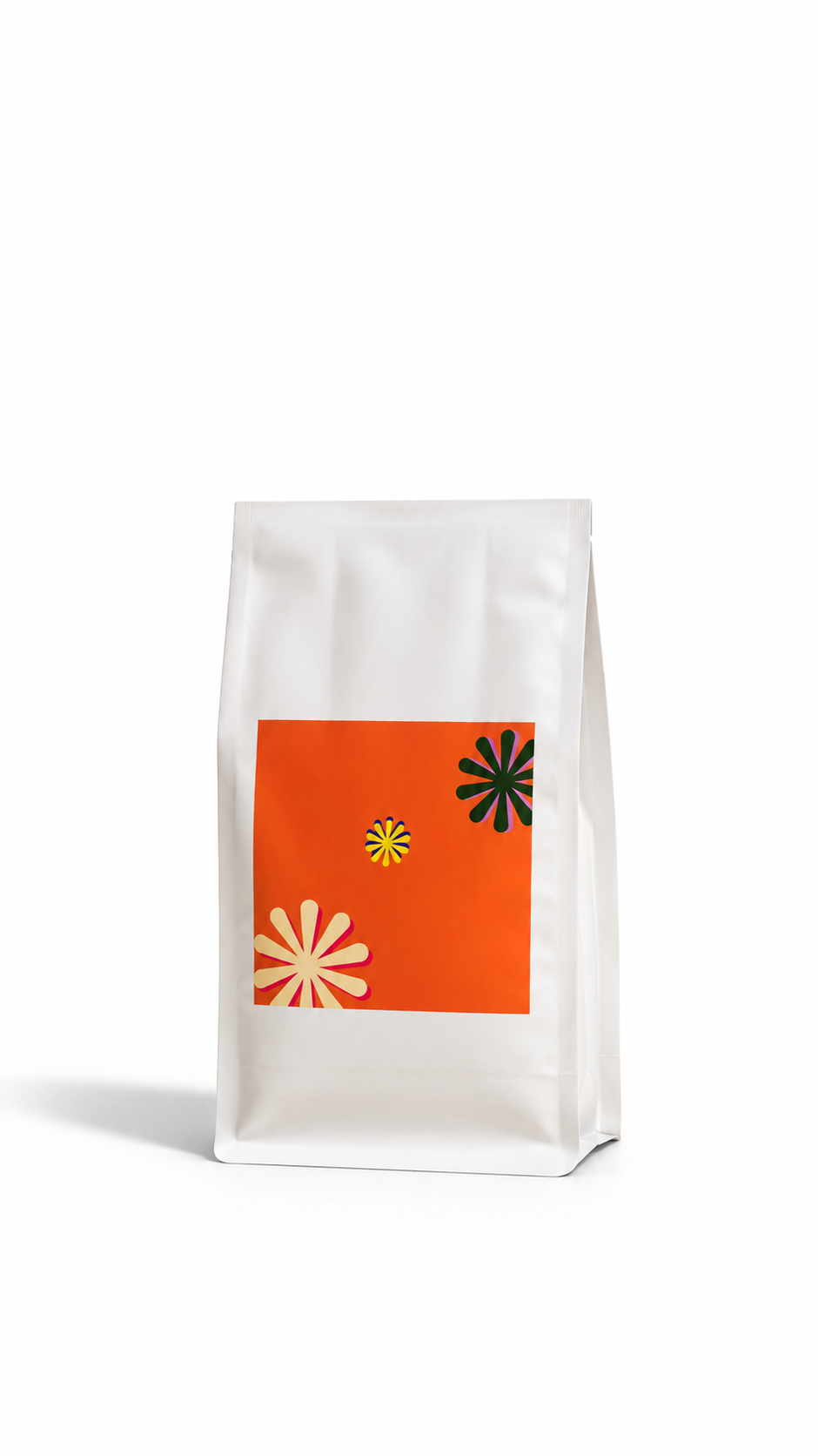 Minimal white premium food package with a bright orange label