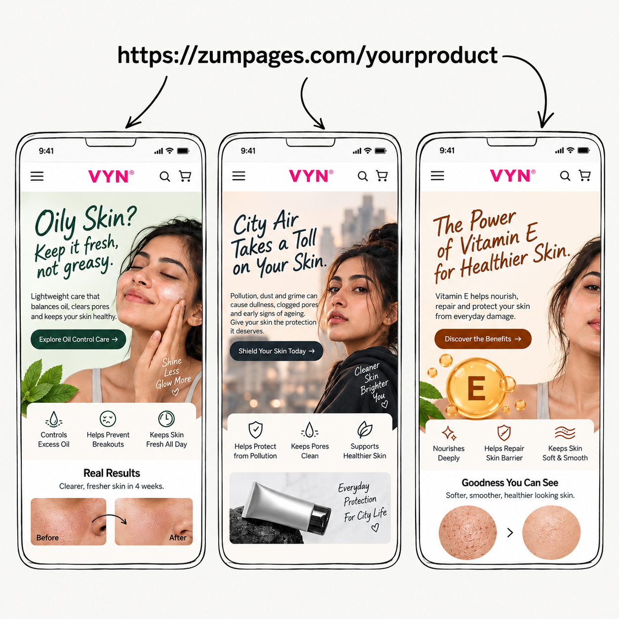 A shared link opening different personalized product pages for different ads
